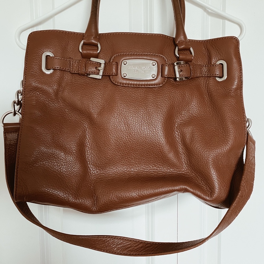 Michael Kors Brown Soft Leather Satchel Purse Medium Size Silver Hardware